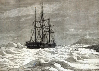 De Noordpool-expeditie: De Alert vastgeklemd door het ijs tegen de kust bij Cape Beechy, uit 